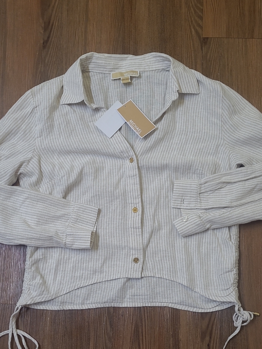 MICHAEL Michael Kors Beige and White Striped Button-Up Shirt
